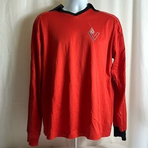 Volcom Men’s Size Large Red Long Sleeve Black Collar Cotton V Line Light  Shirt